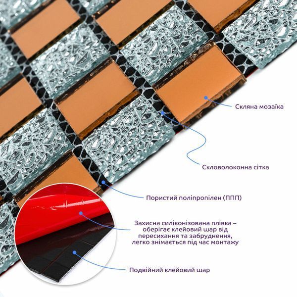 Мозаика из декоративного стекла 298х298х4,5мм Серый+оранж SW-00002361 SW-00002361 фото